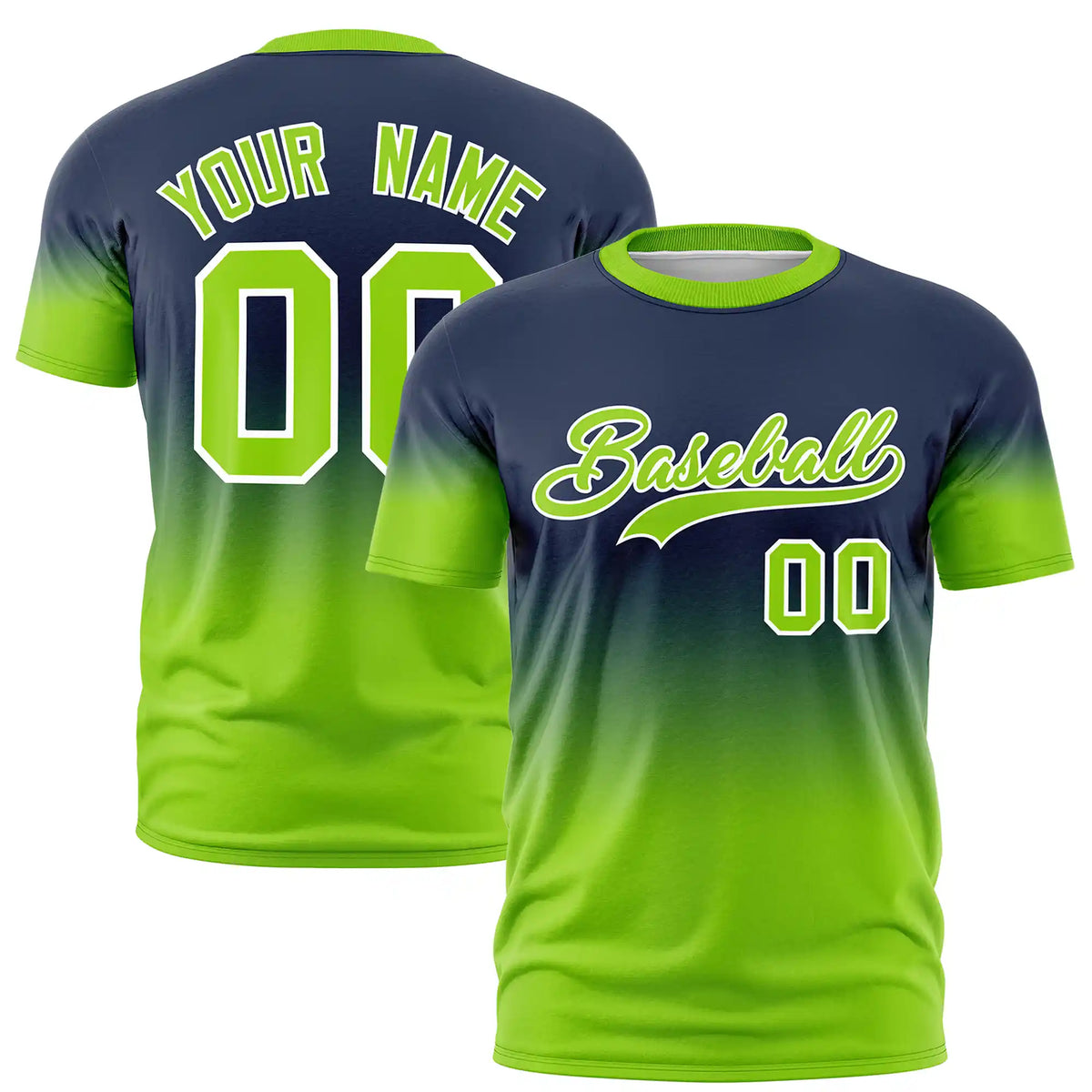 Custom Navy-Neon Green Gradient Fashion Design Performance T-Shirt