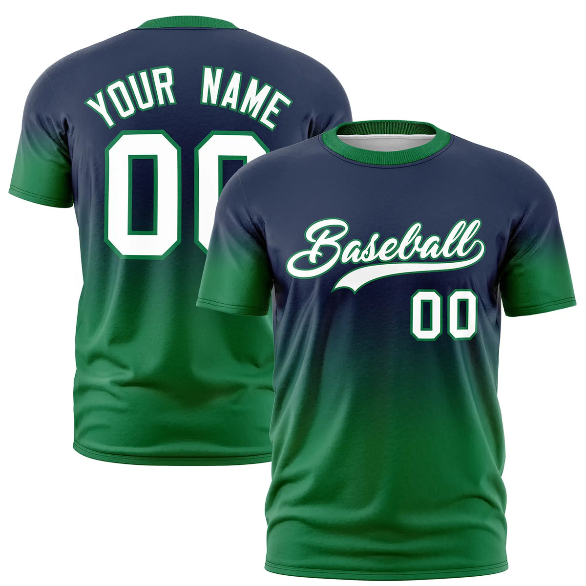 Custom Navy-Kelly Green Gradient Fashion Design Performance T-Shirt