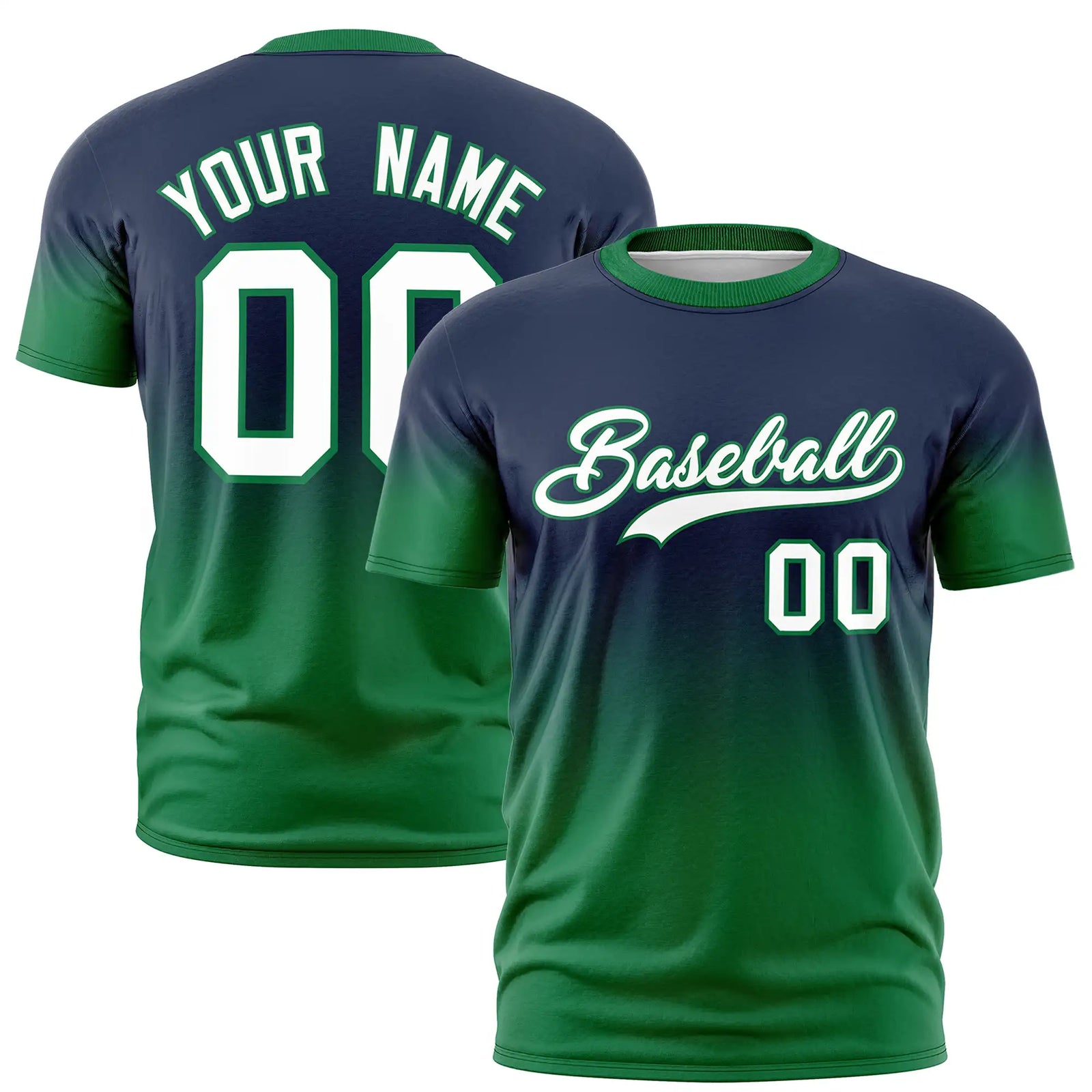 Custom Navy-Kelly Green Gradient Fashion Design Performance T-Shirt