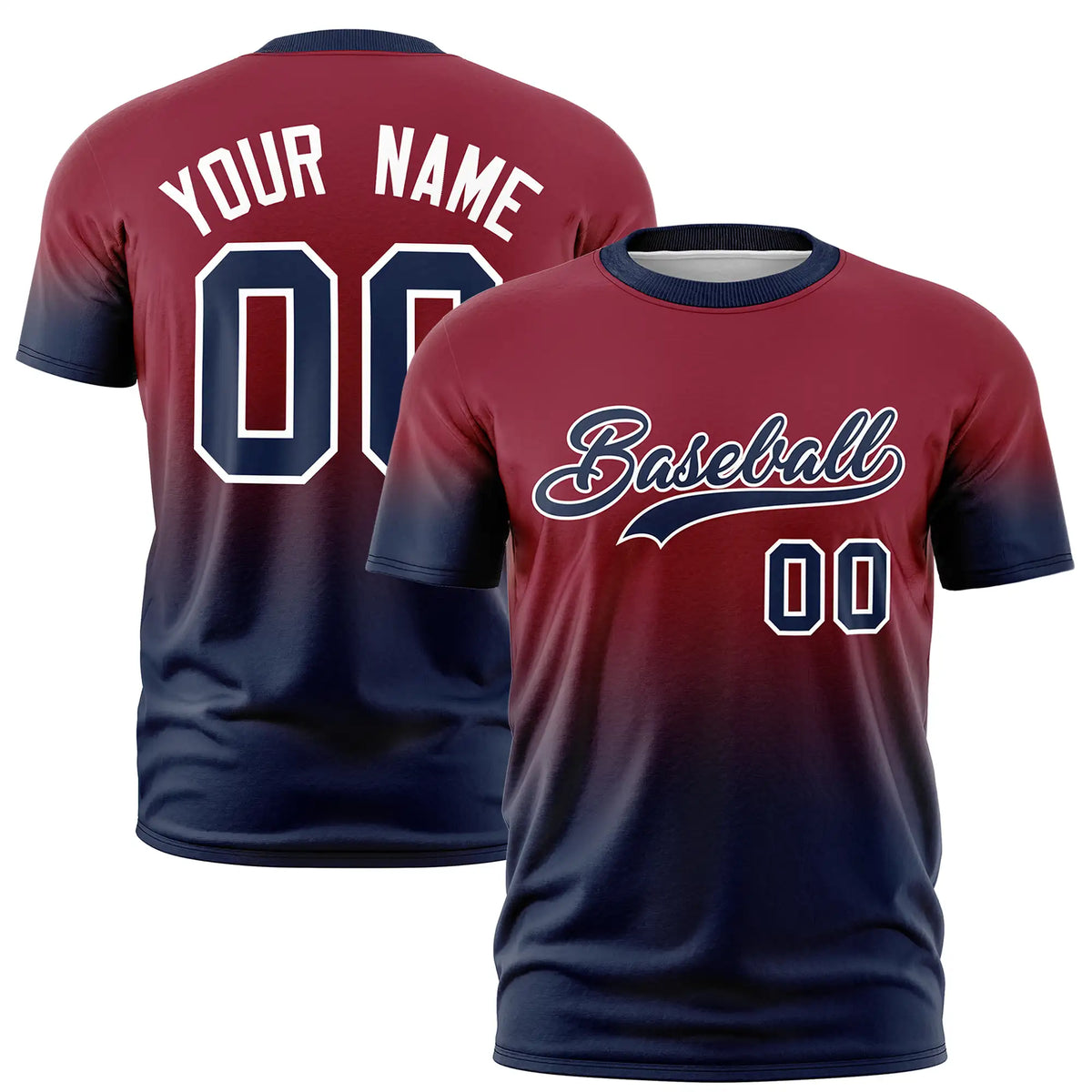 Custom Crimson-Navy Gradient Fashion Design Performance T-Shirt