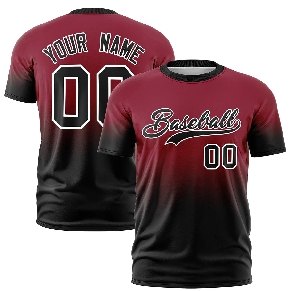 Custom Crimson-Black Gradient Fashion Design Performance T-Shirt