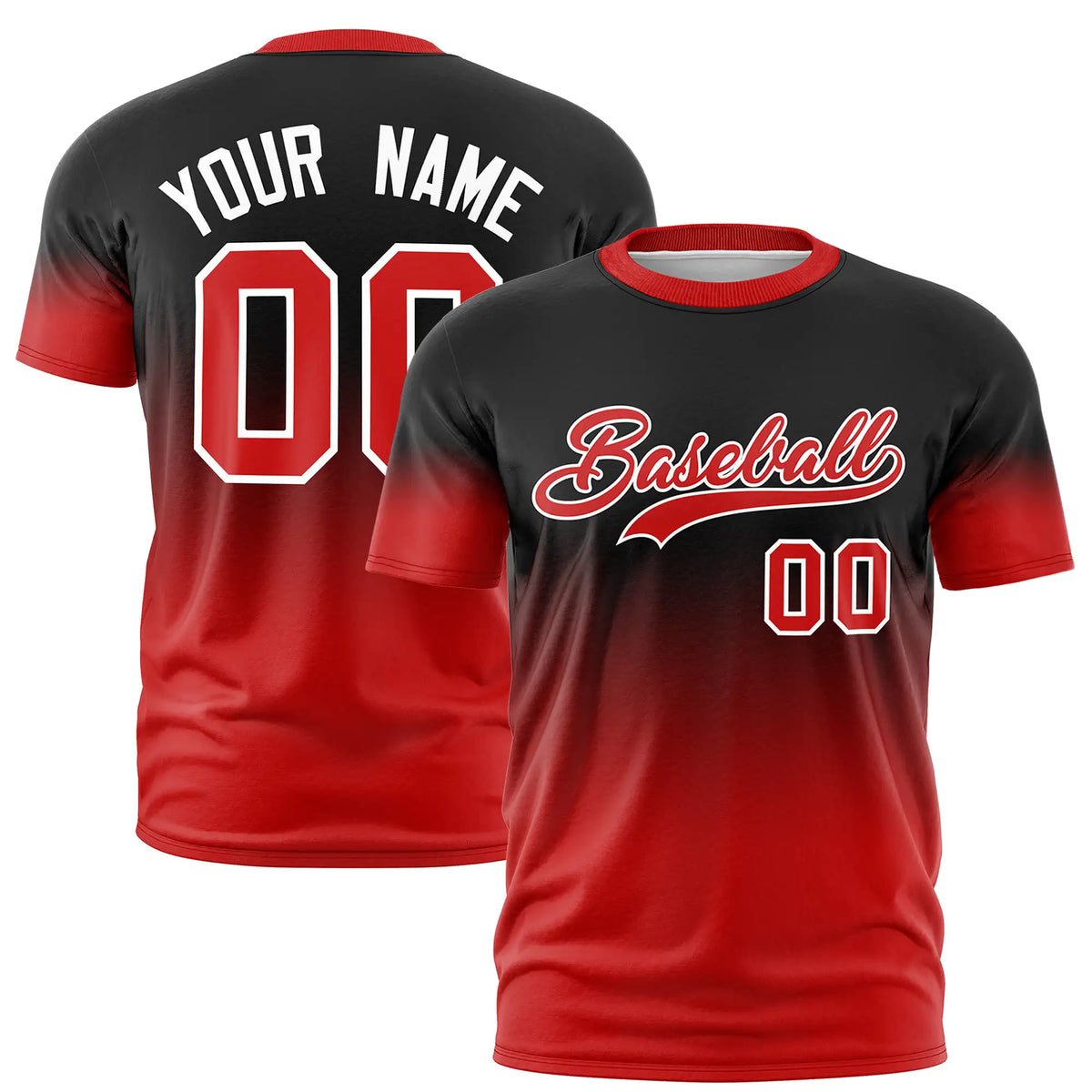 Custom Black-Red Gradient Fashion Design Performance T-Shirt