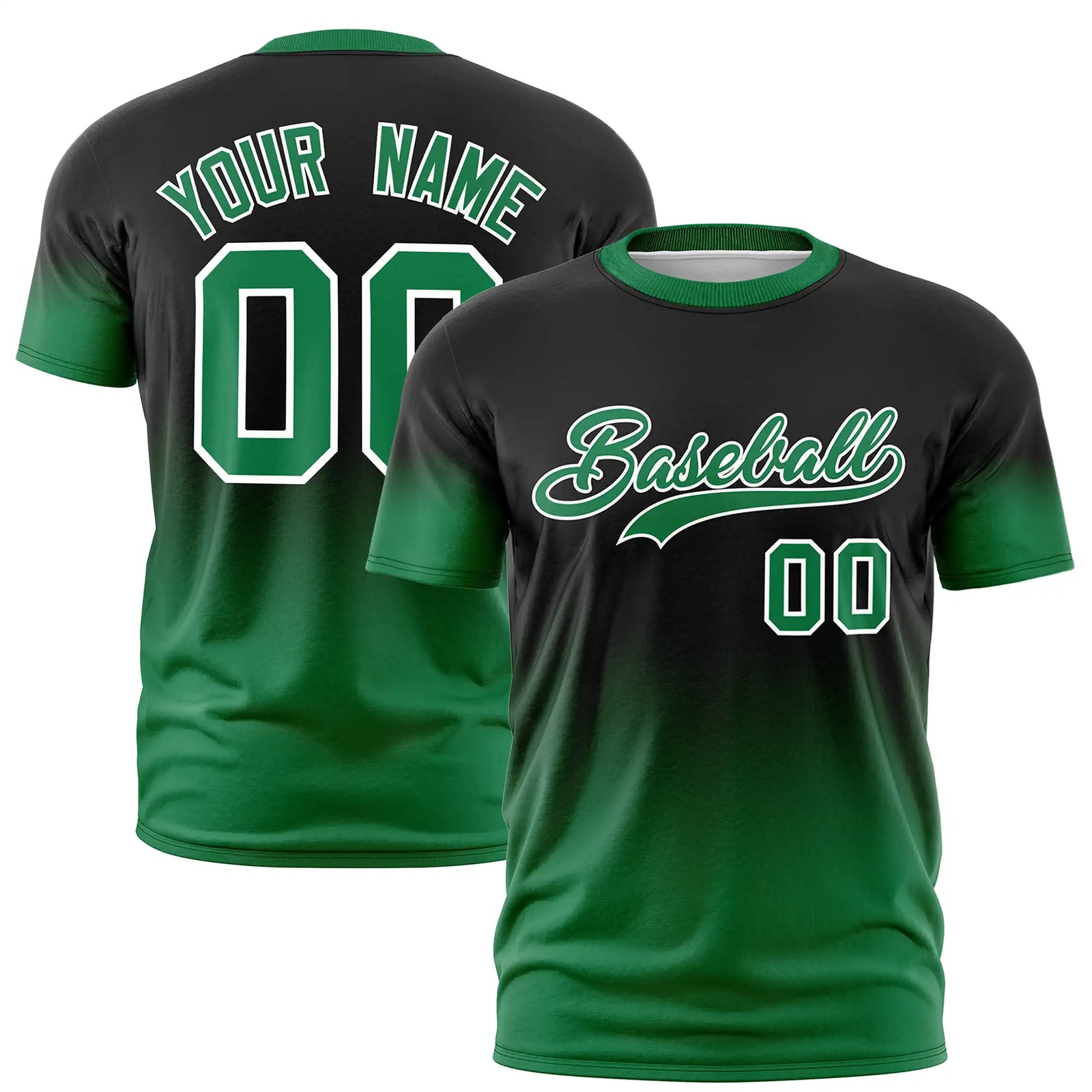 Custom Black-Kelly Green Gradient Fashion Design Performance T-Shirt