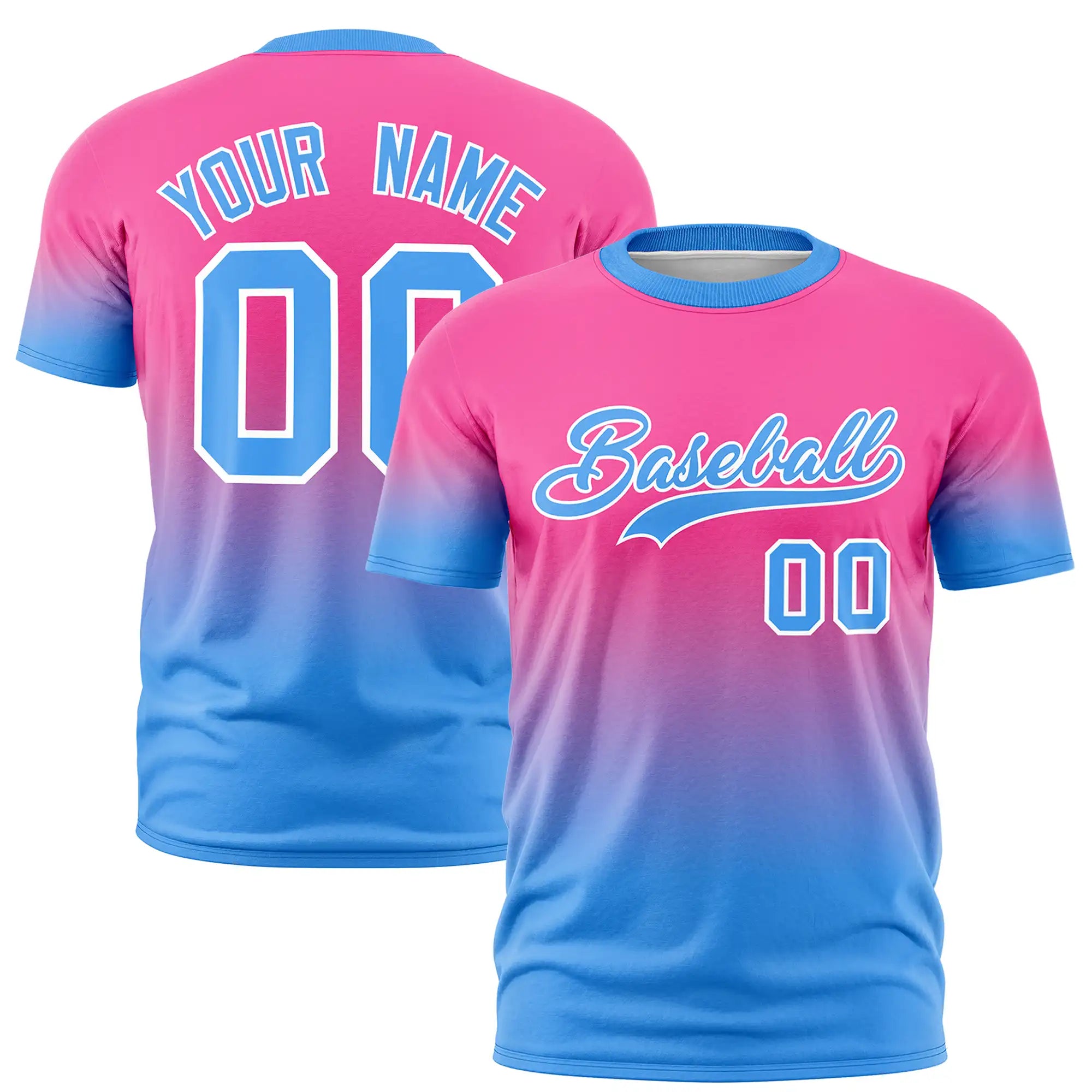 Custom Pink-Powder Blue Gradient Fashion Design Performance T-Shirt