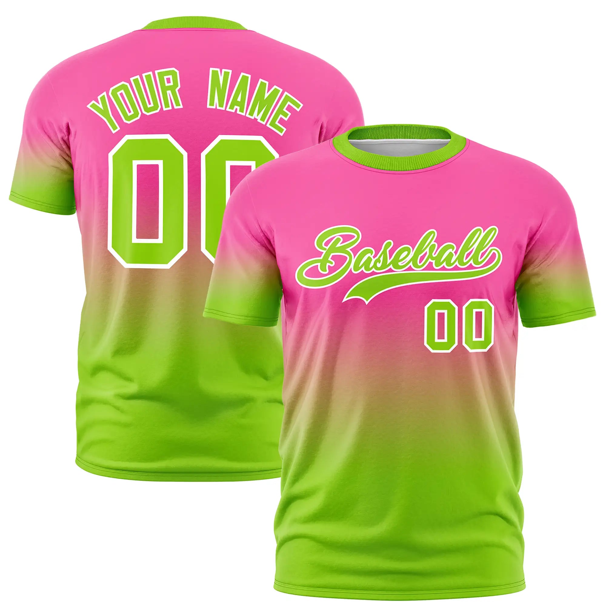 Custom Pink-Neon Green Gradient Fashion Design Performance T-Shirt