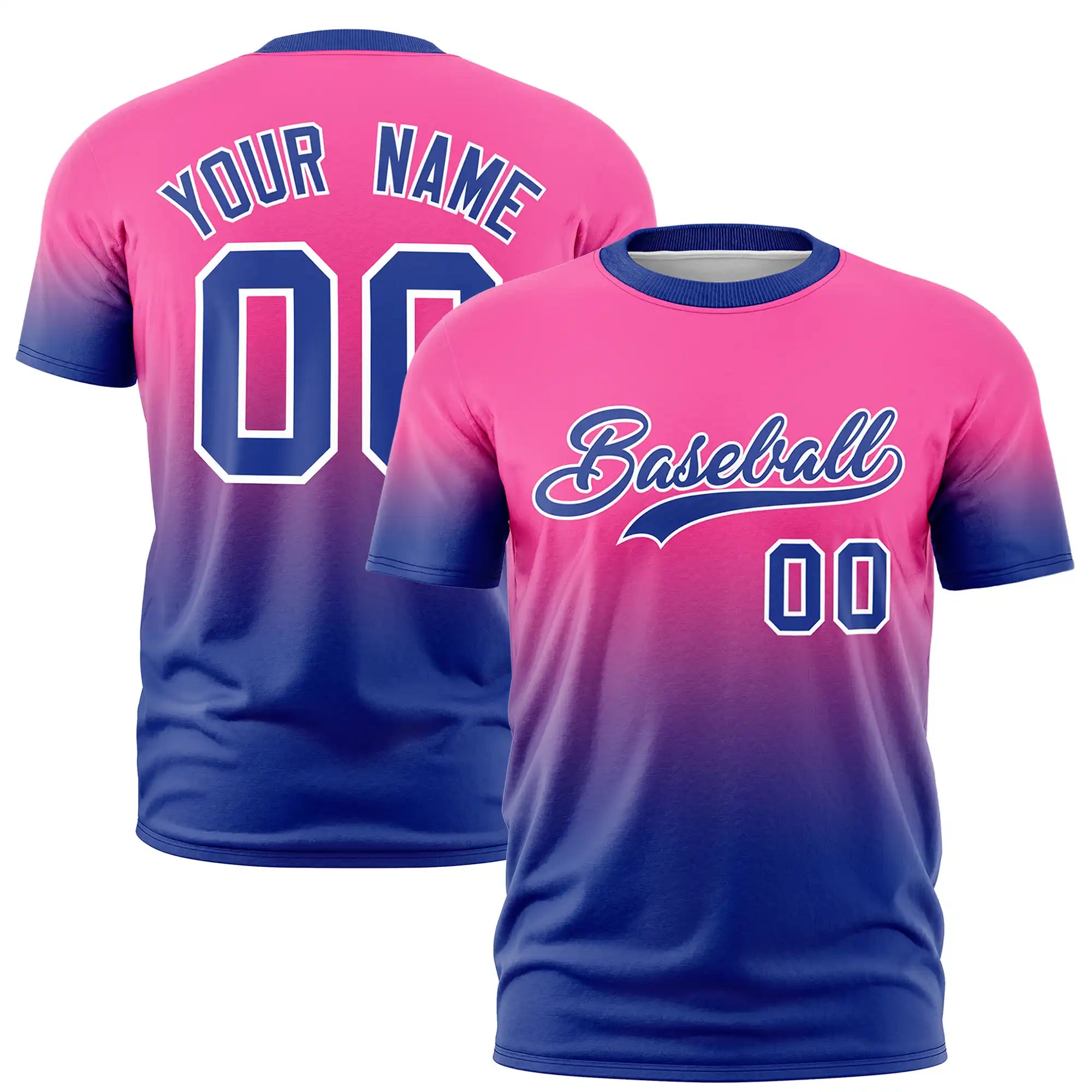 Custom Pink-Royal Blue Gradient Fashion Design Performance T-Shirt