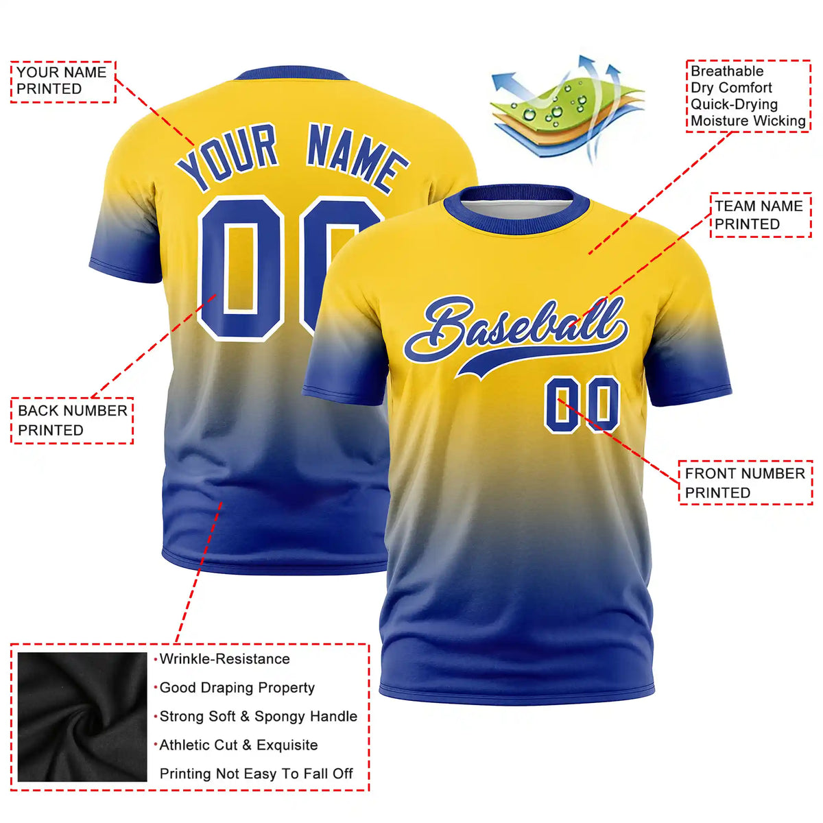 Custom Gold01-Royal Blue Gradient Fashion Design Performance T-Shirt