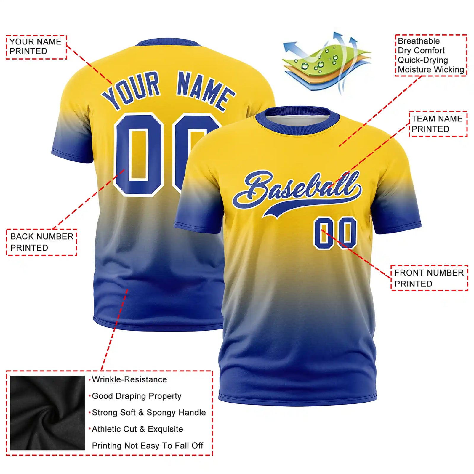 Custom Gold01-Royal Blue Gradient Fashion Design Performance T-Shirt