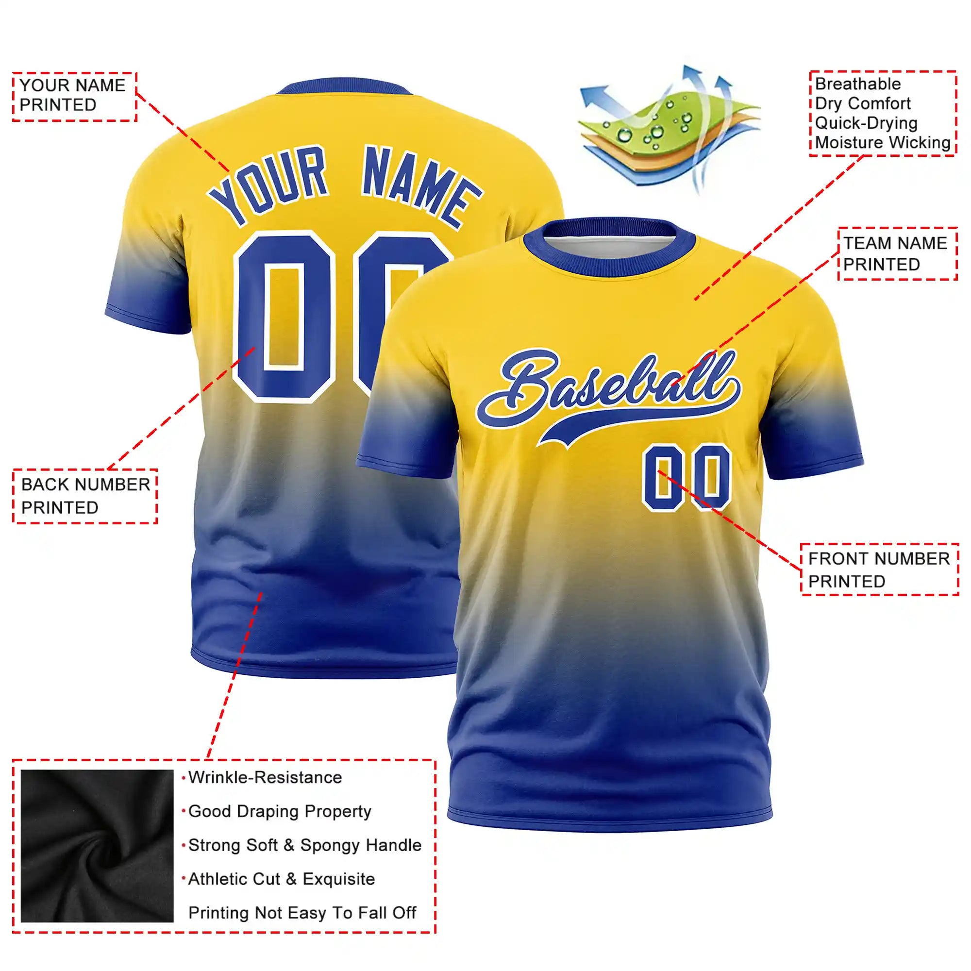 Custom Gold01-Royal Blue Gradient Fashion Design Performance T-Shirt