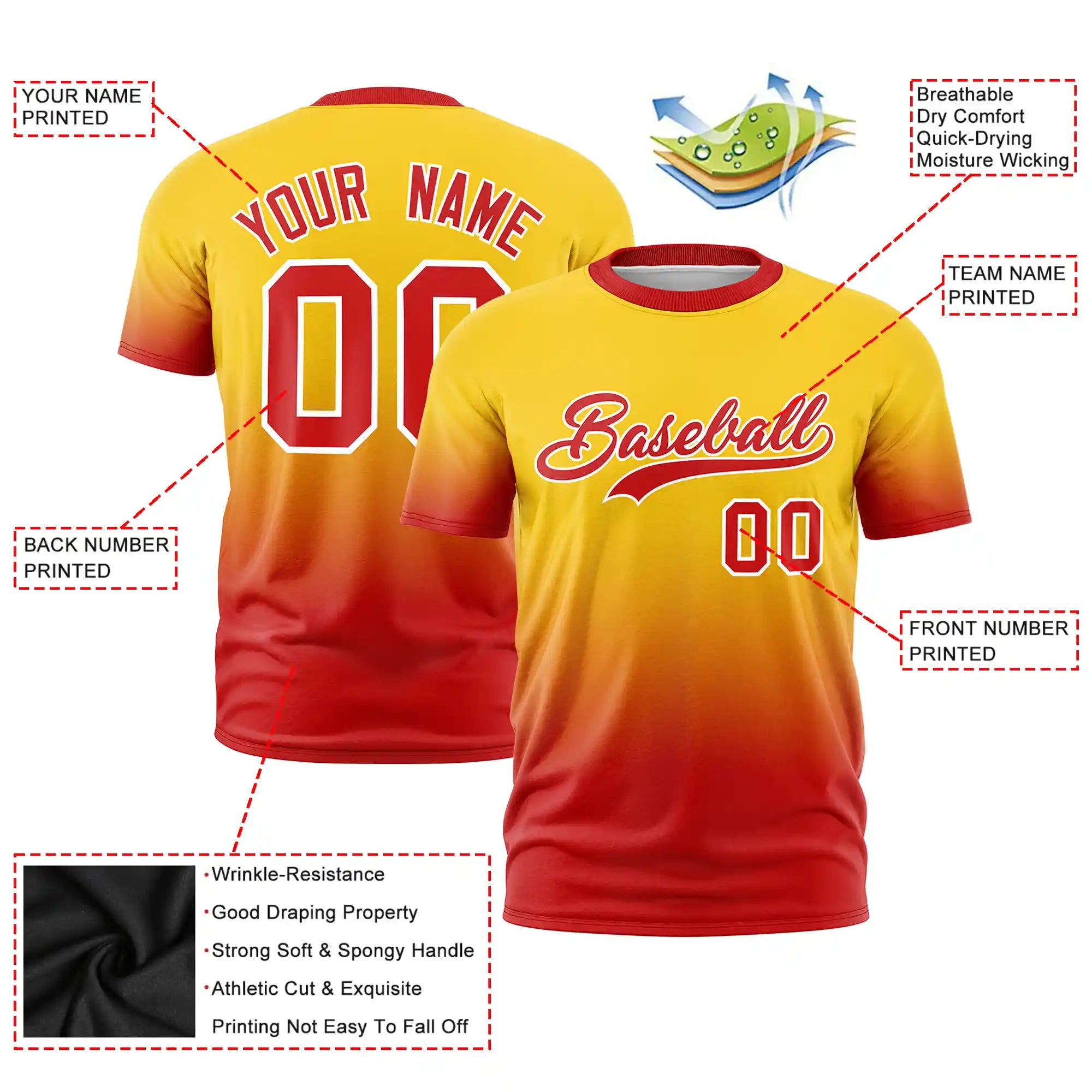 Custom Gold01-Red Gradient Fashion Design Performance T-Shirt