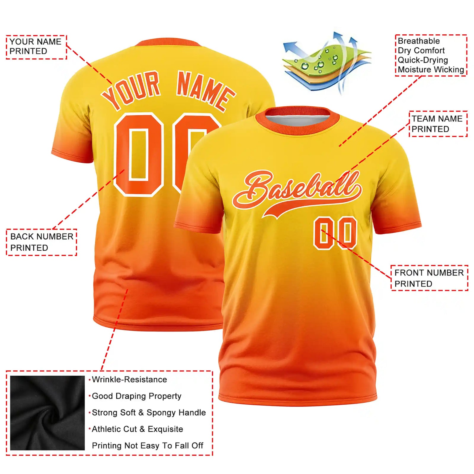 Custom Gold01-Orange Gradient Fashion Design Performance T-Shirt