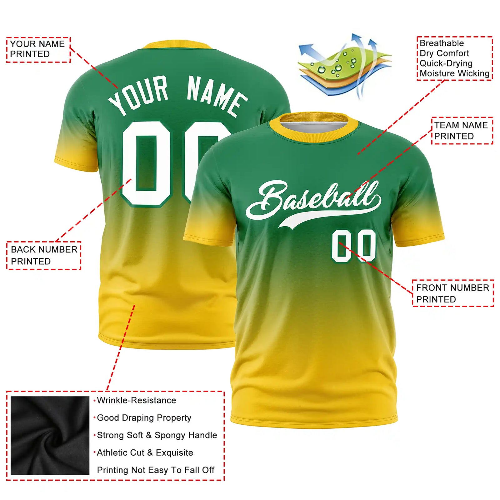 Custom Kelly Green-Gold01 Gradient Fashion Design Performance T-Shirt