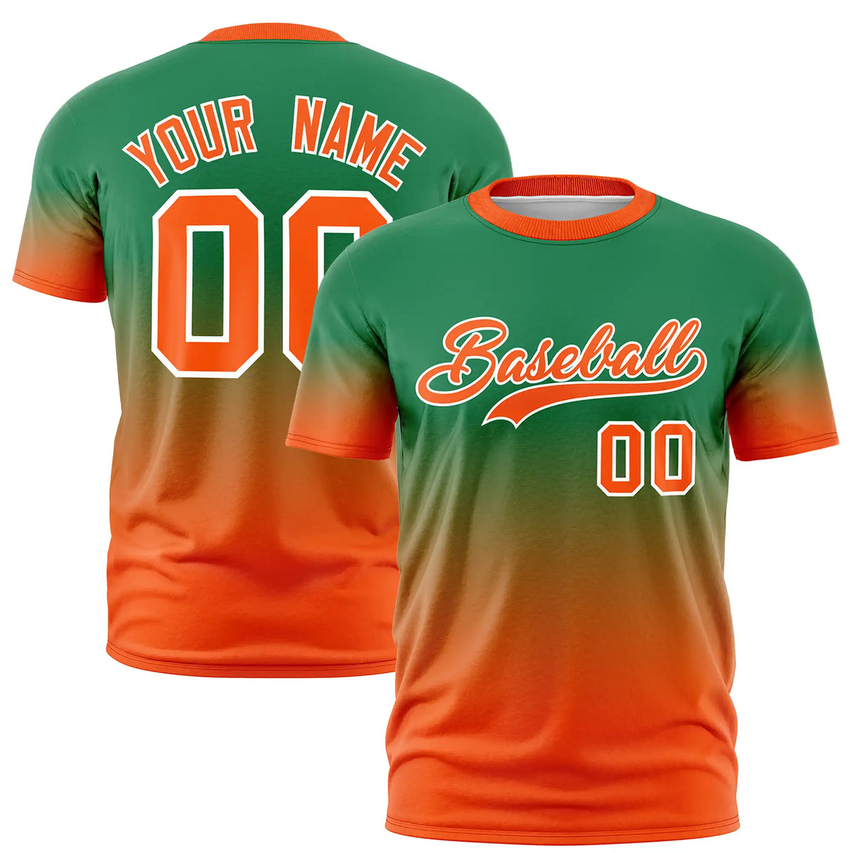 Custom Kelly Green-Orange Gradient Fashion Design Performance T-Shirt