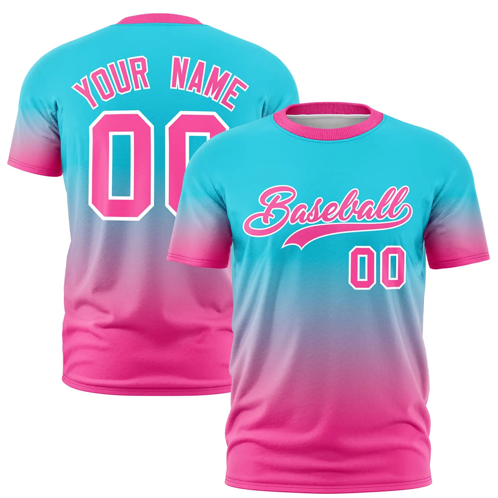 Custom Sky Blue-Pink Gradient Fashion Design Performance T-Shirt
