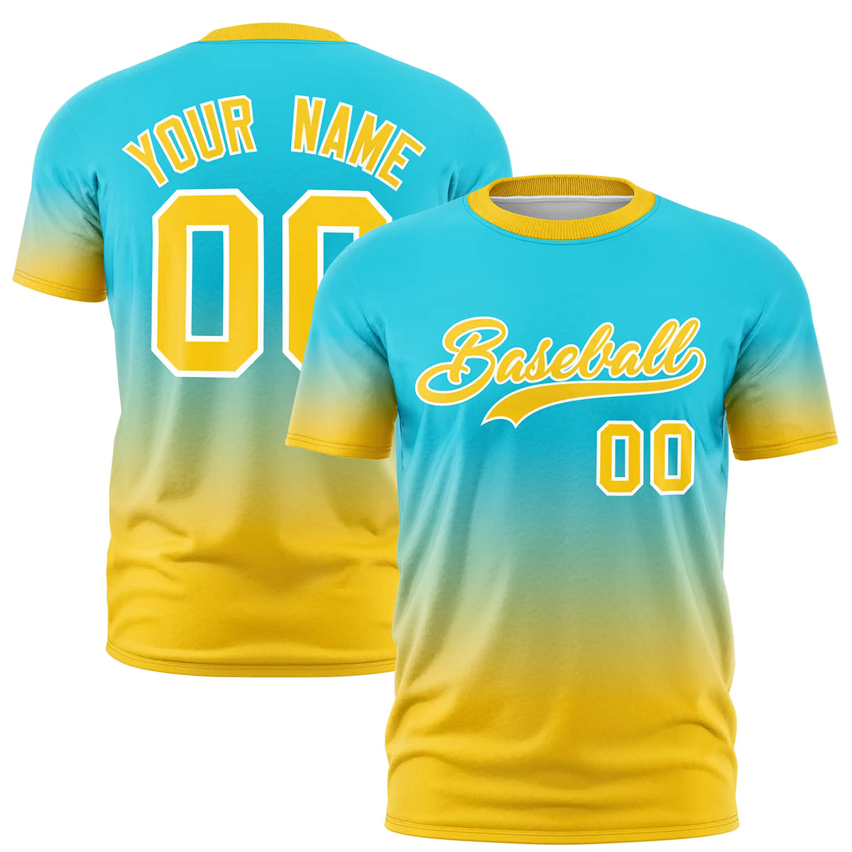 Custom Sky Blue-Gold01 Gradient Fashion Design Performance T-Shirt