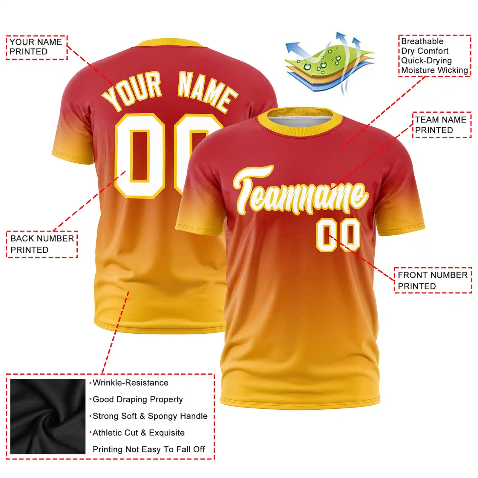 Custom Red-Gold01 Gradient Fashion Design Performance T-Shirt