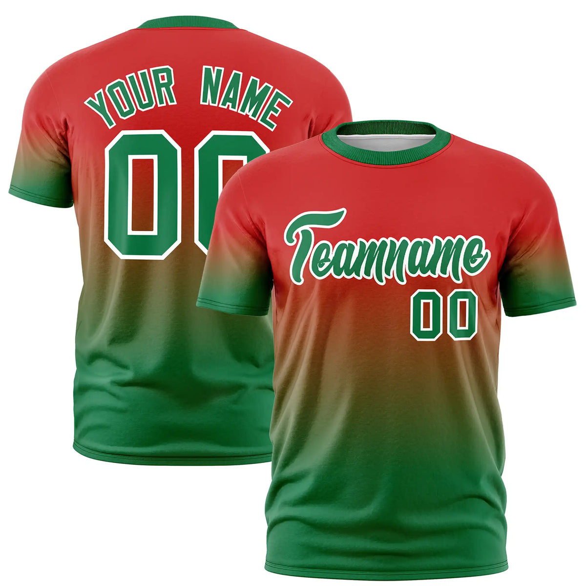 Custom Red-Kelly Green Gradient Fashion Design Performance T-Shirt