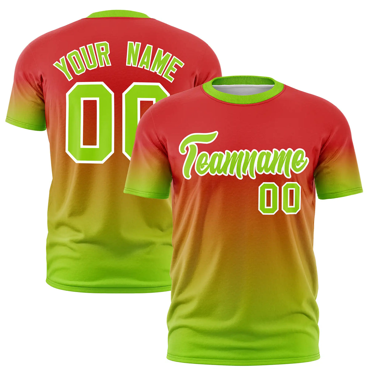 Custom Red-Neon Green Gradient Fashion Design Performance T-Shirt