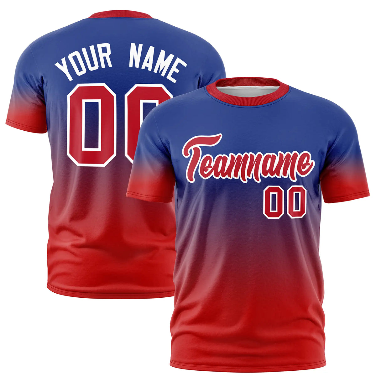 Custom Royal Blue-Red Gradient Fashion Design Performance T-Shirt