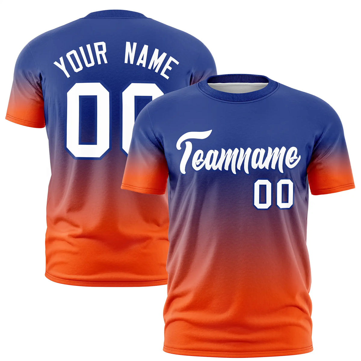 Custom Royal Blue-Orange Gradient Fashion Design Performance T-Shirt