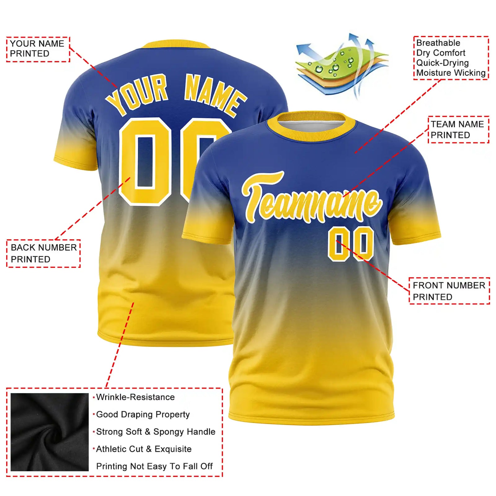 Custom Royal Blue-Gold01 Gradient Fashion Design Performance T-Shirt