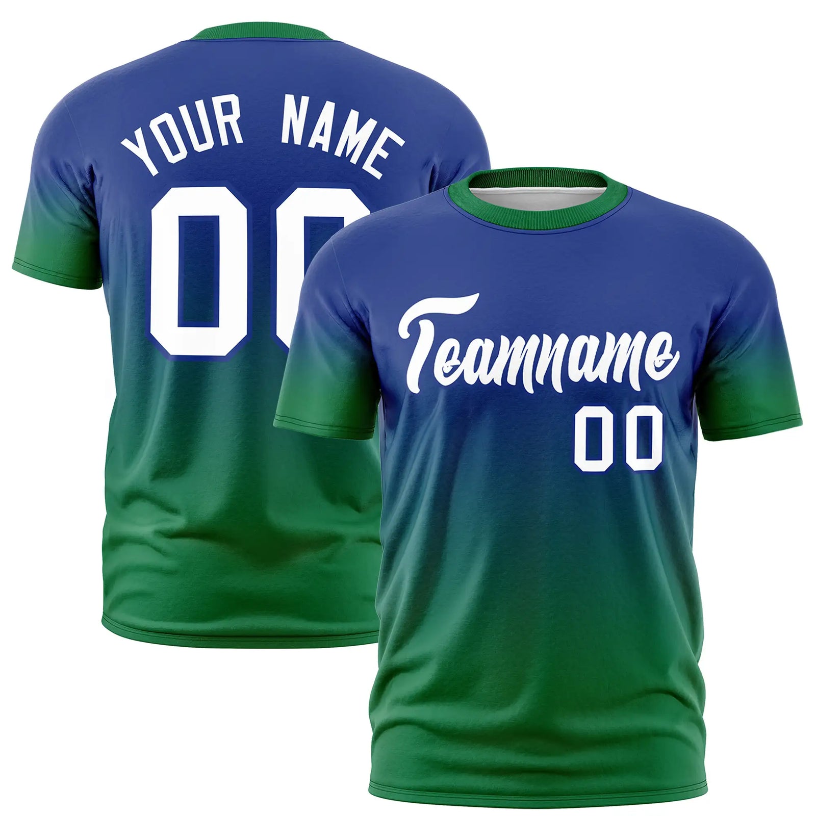Custom Royal Blue-Kelly Green Gradient Fashion Design Performance T-Shirt