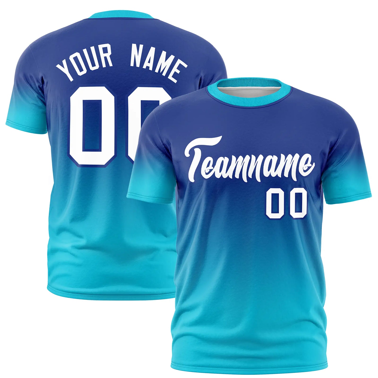 Custom Royal Blue-Sky Blue Gradient Fashion Design Performance T-Shirt