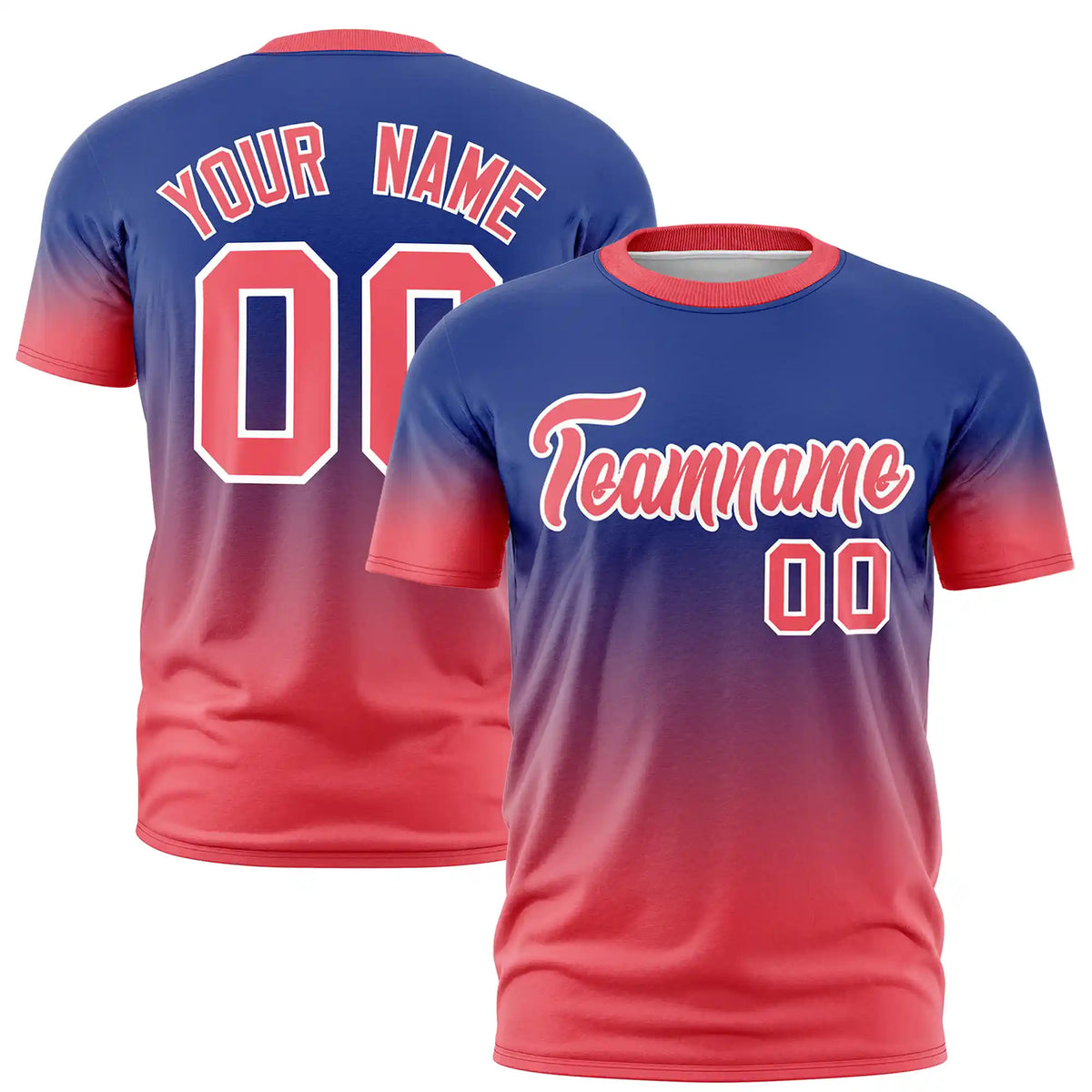 Custom Royal Blue-Red Gradient Fashion Design Performance T-Shirt
