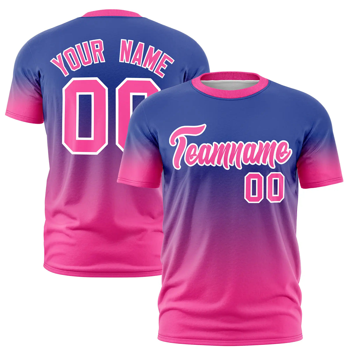 Custom Royal Blue-Pink Gradient Fashion Design Performance T-Shirt