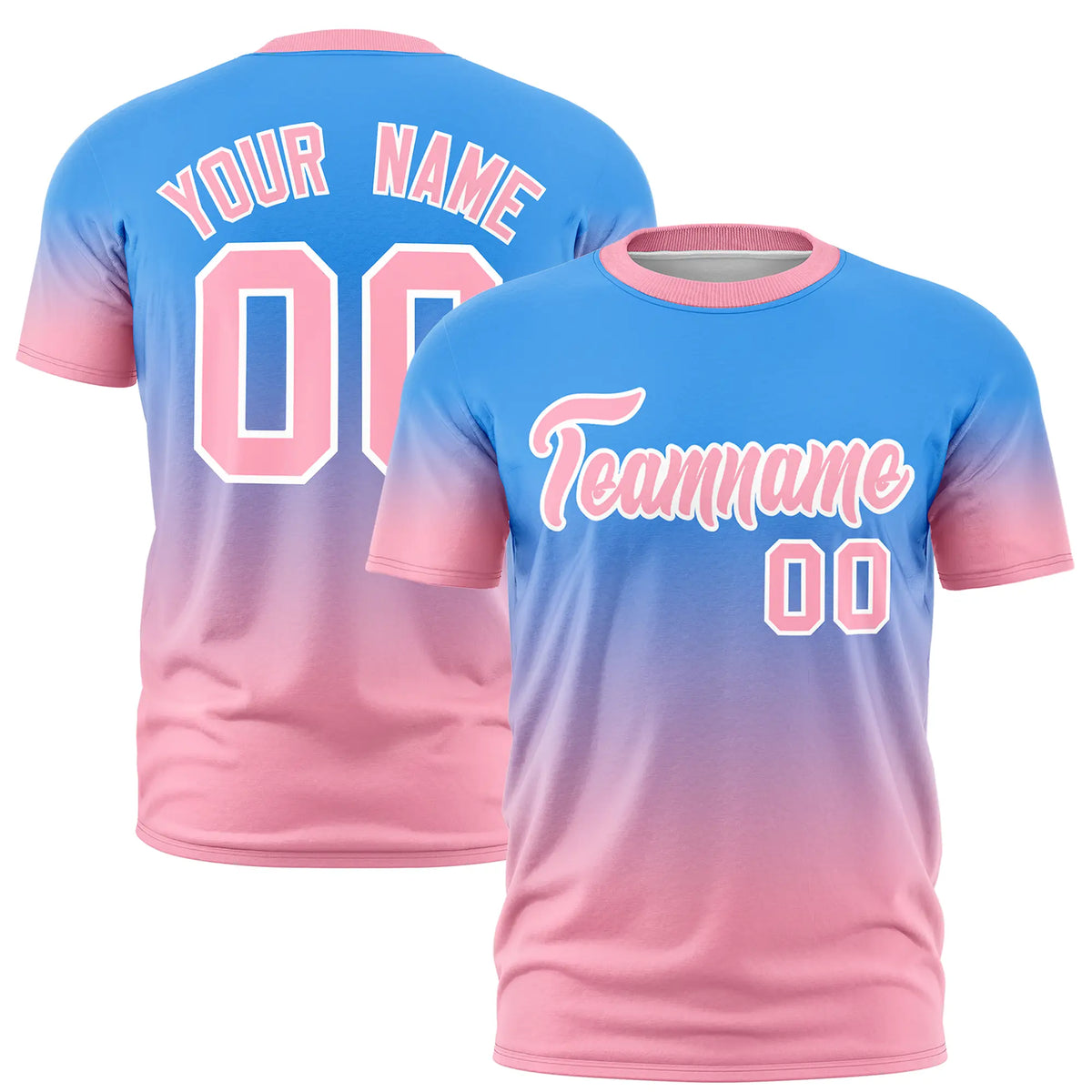Custom Powder Blue-Light Pink Gradient Fashion Design Performance T-Shirt