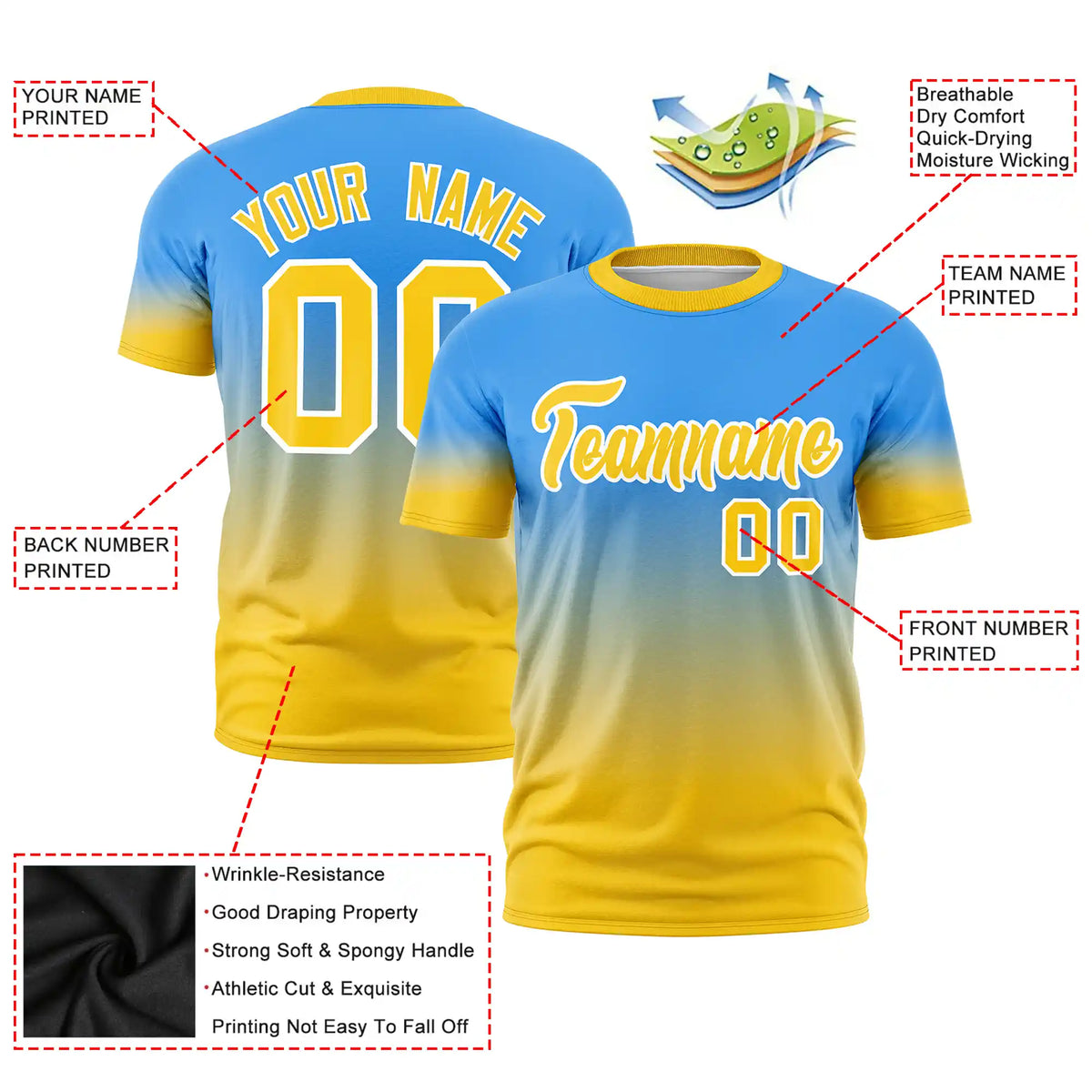 Custom Powder Blue-Gold01 Gradient Fashion Design Performance T-Shirt