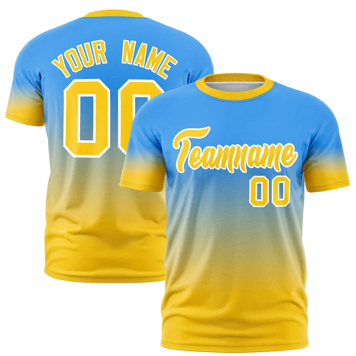 Custom Powder Blue-Gold01 Gradient Fashion Design Performance T-Shirt
