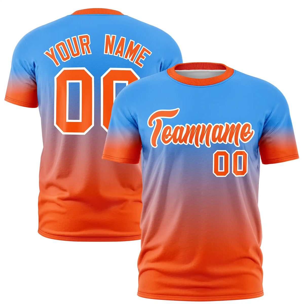 Custom Powder Blue-Orange Gradient Fashion Design Performance T-Shirt