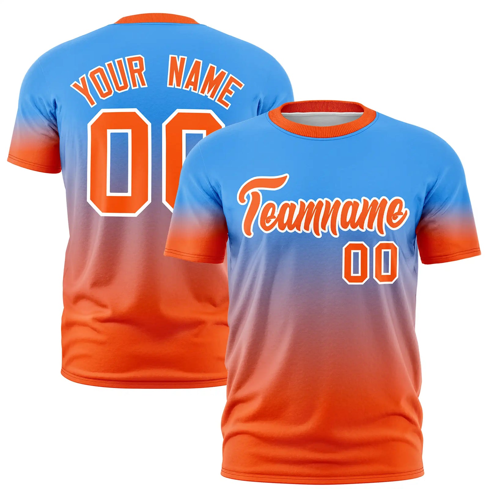 Custom Powder Blue-Orange Gradient Fashion Design Performance T-Shirt