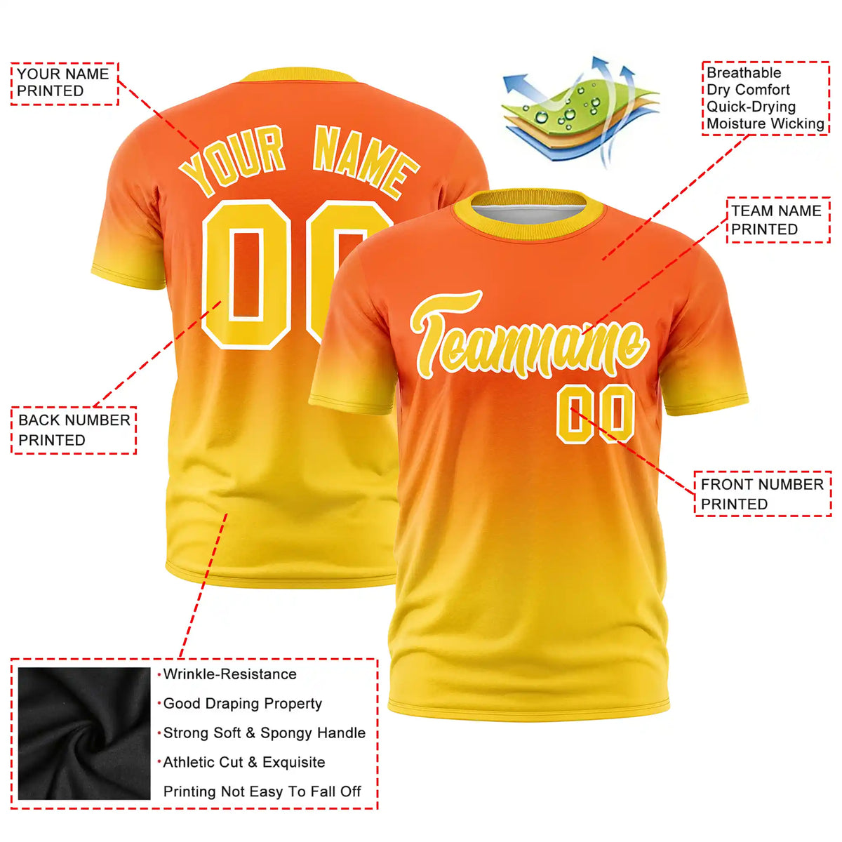 Custom Orange-Gold01 Gradient Fashion Design Performance T-Shirt