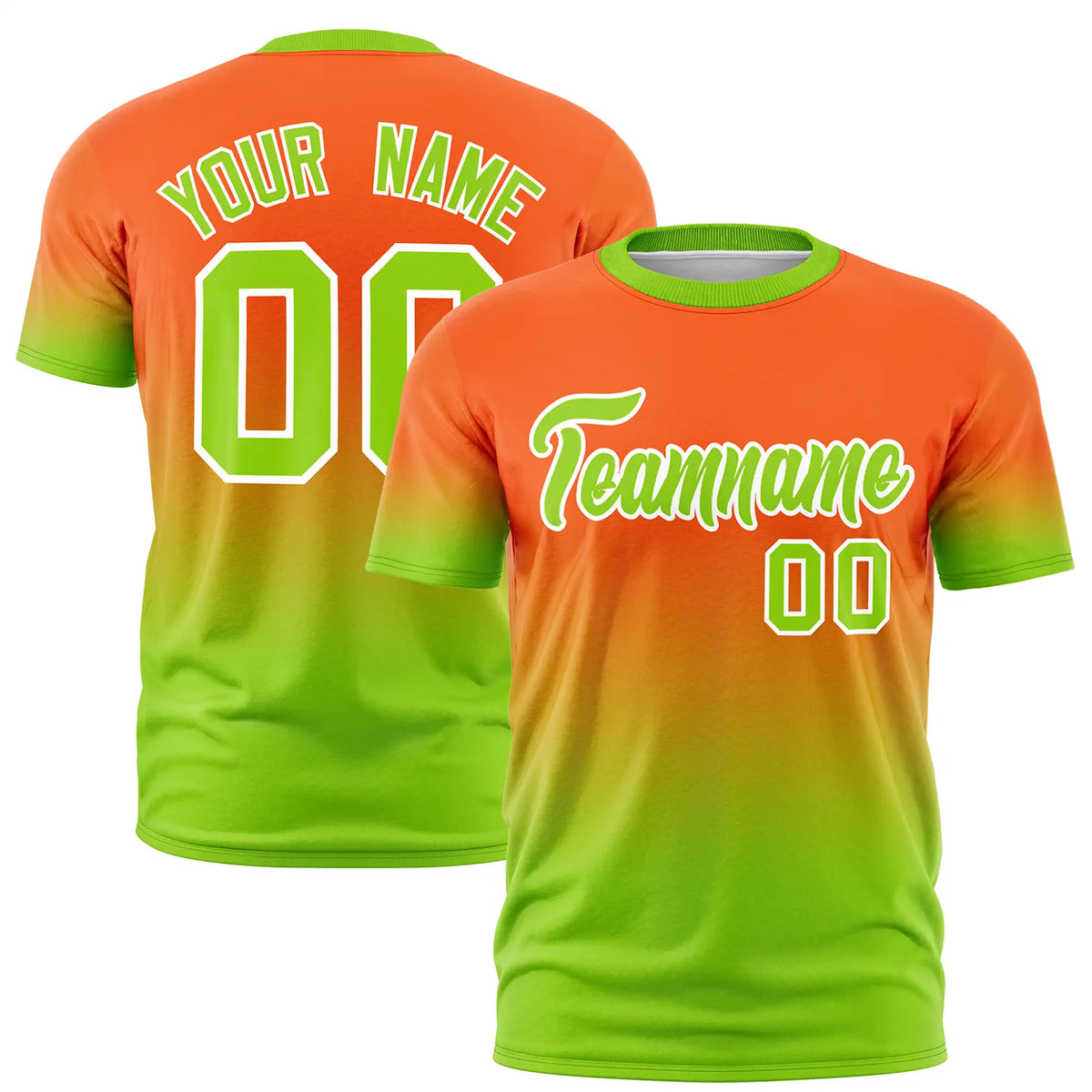 Custom Orange-Neon Green Gradient Fashion Design Performance T-Shirt