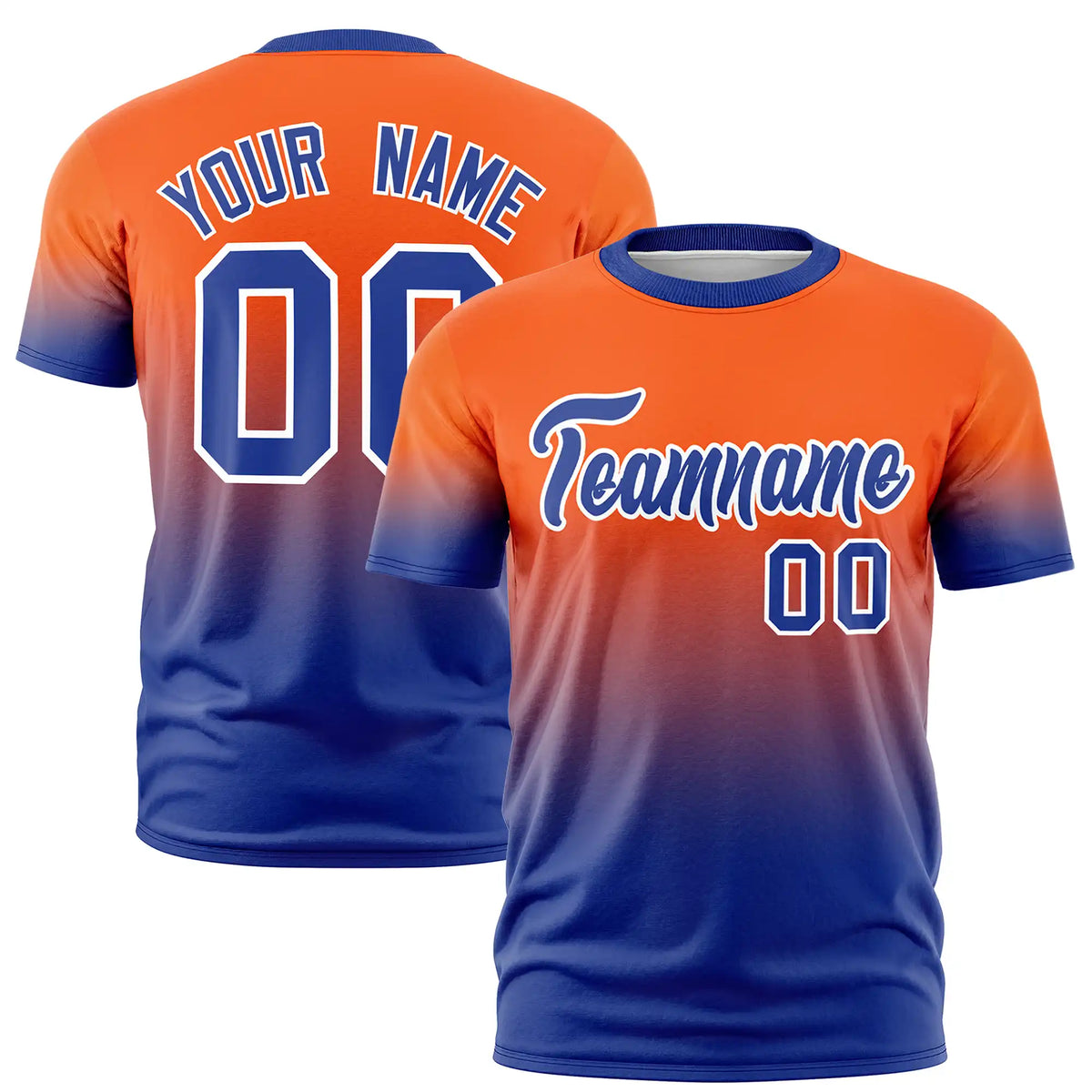 Custom Orange-Royal Blue Gradient Fashion Design Performance T-Shirt