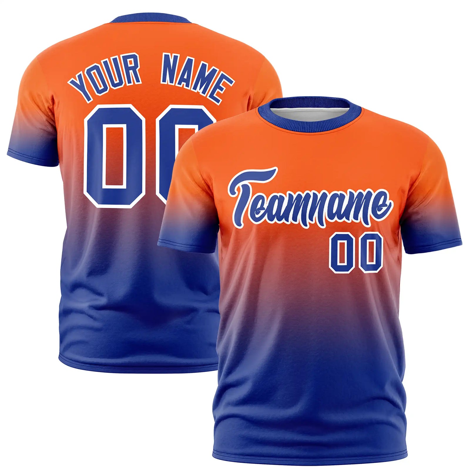 Custom Orange-Royal Blue Gradient Fashion Design Performance T-Shirt