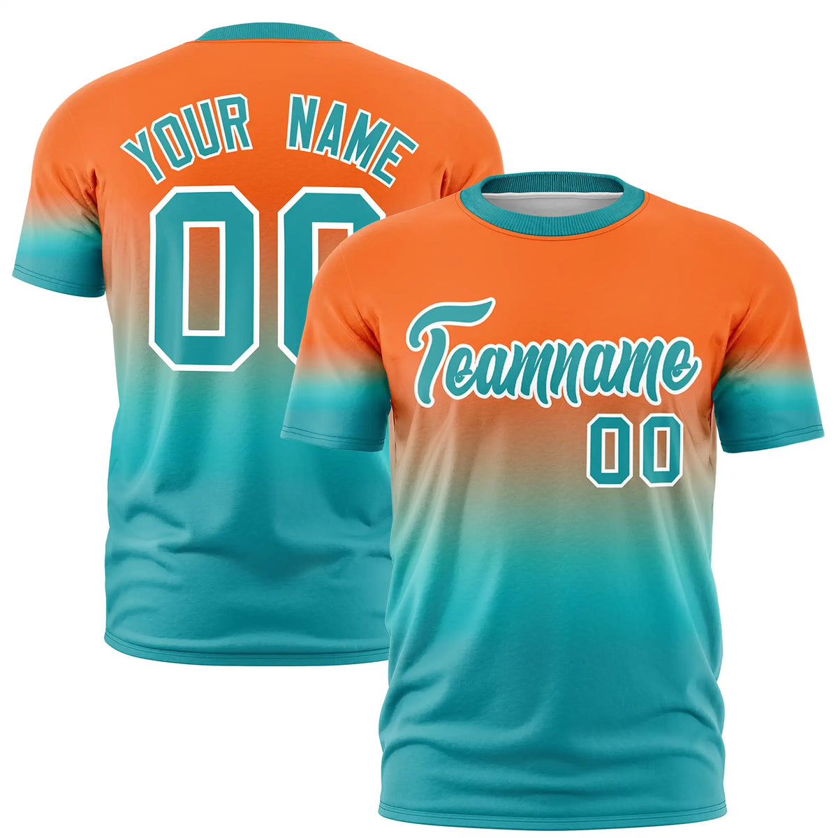 Custom Orange-Aqua Gradient Fashion Design Performance T-Shirt