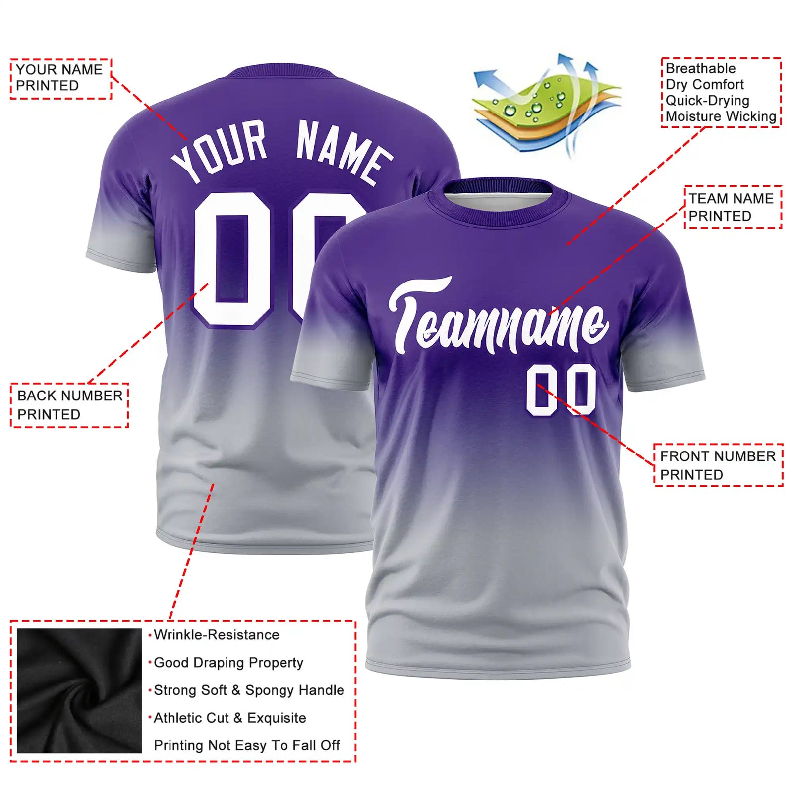 Custom Purple-Gray Gradient Fashion Design Performance T-Shirt