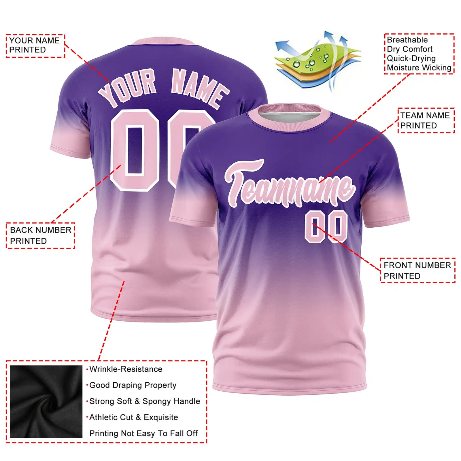 Custom Purple-Light Pink Gradient Fashion Design Performance T-Shirt