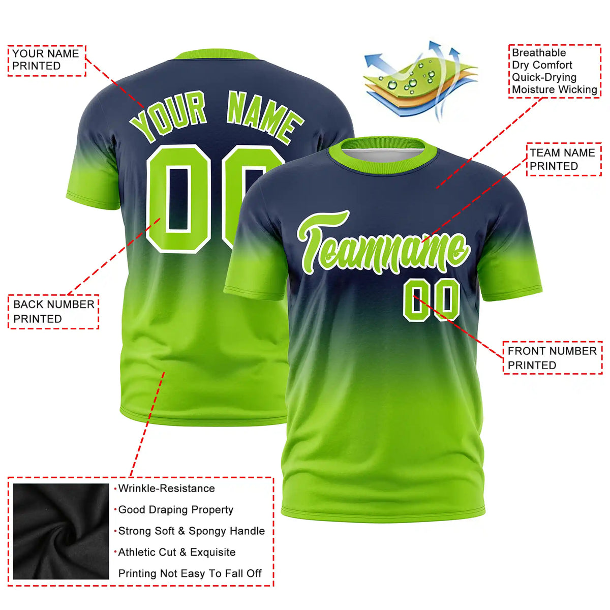 Custom Navy-Neon Green Gradient Fashion Design Performance T-Shirt