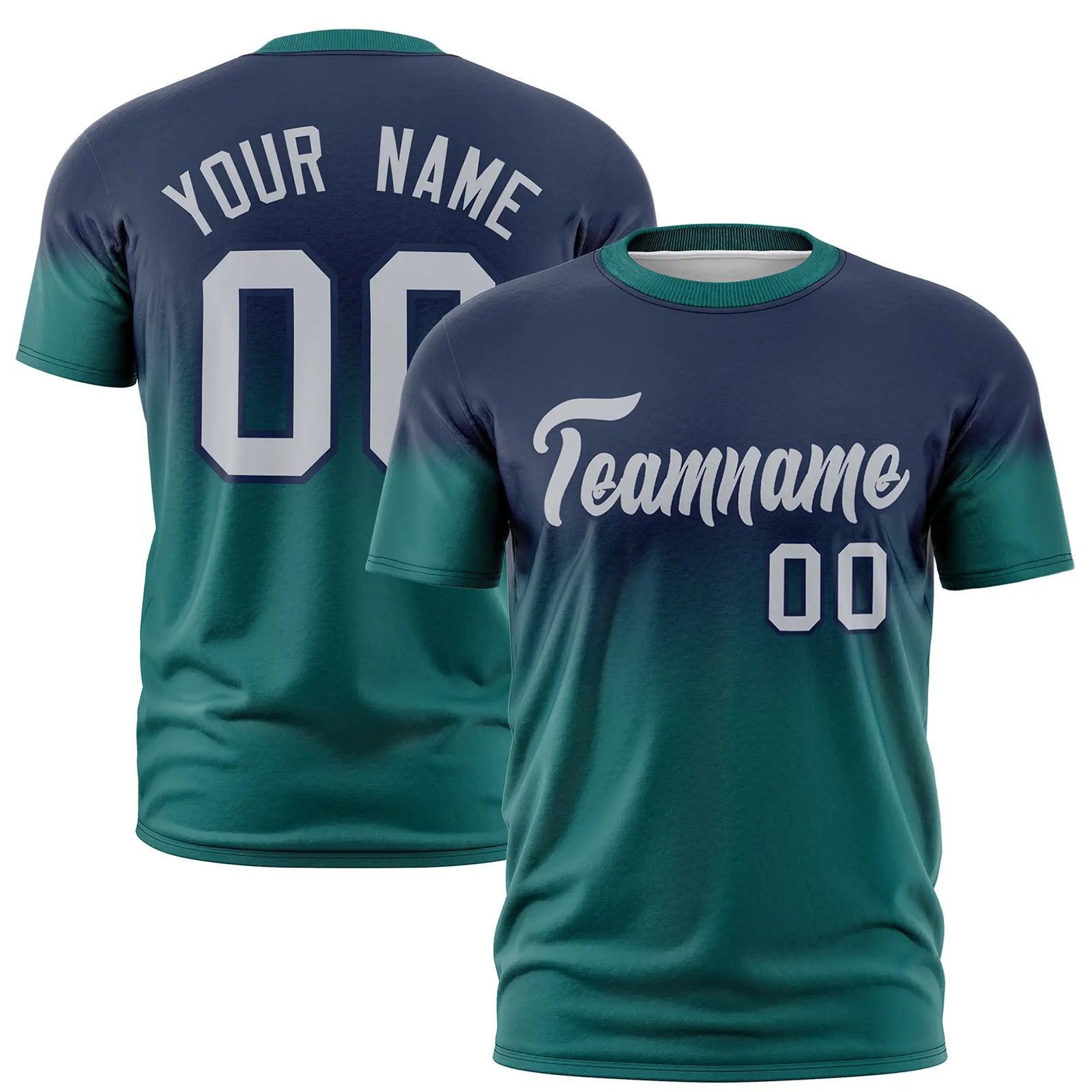 Custom Navy-Aqua Gradient Fashion Design Performance T-Shirt