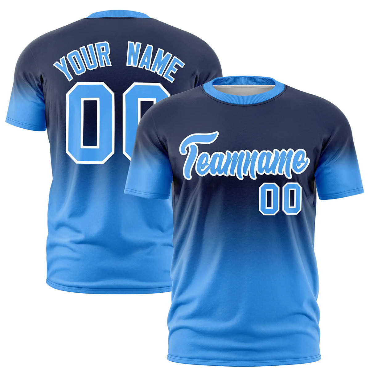 Custom Navy-Powder Blue Gradient Fashion Design Performance T-Shirt