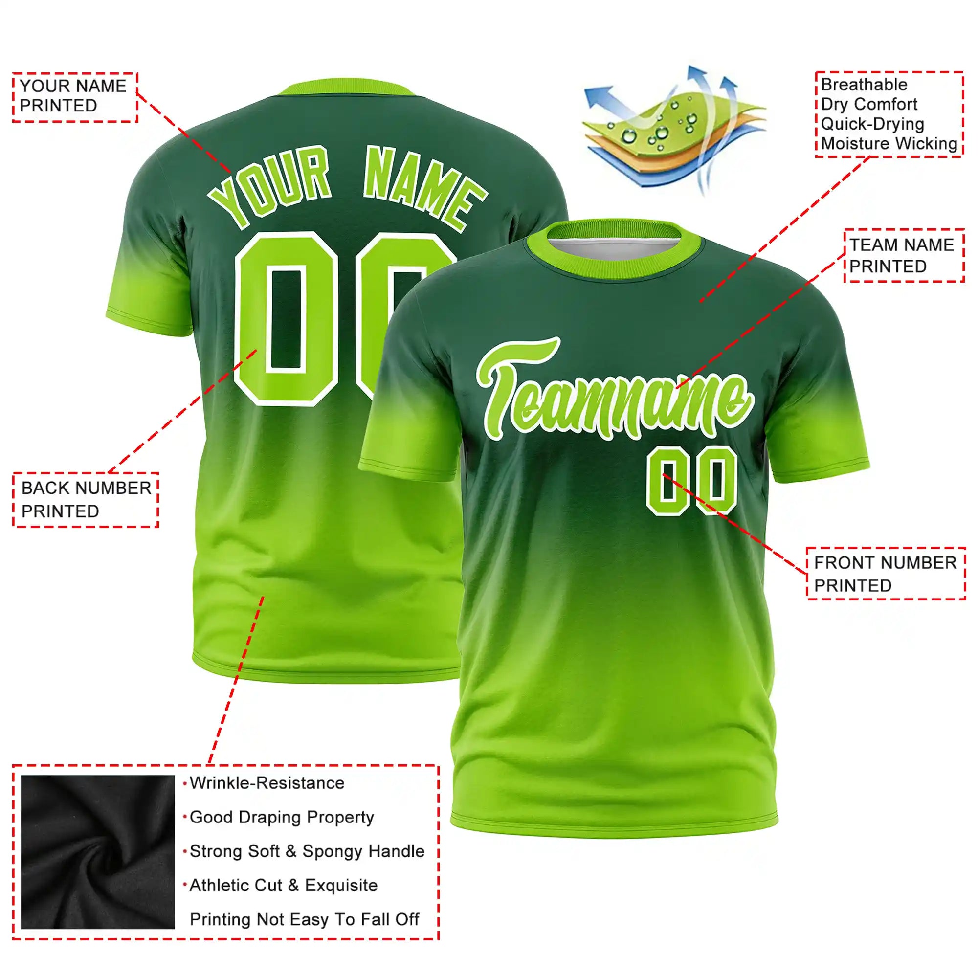 Custom Green-Neon Green Gradient Fashion Design Performance T-Shirt