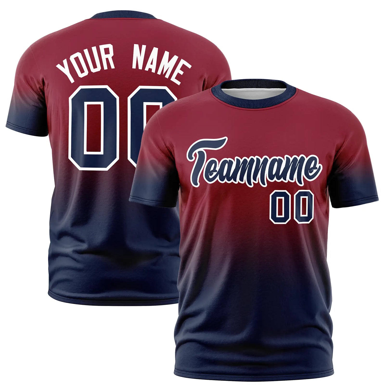 Custom Crimson-Navy Gradient Fashion Design Performance T-Shirt