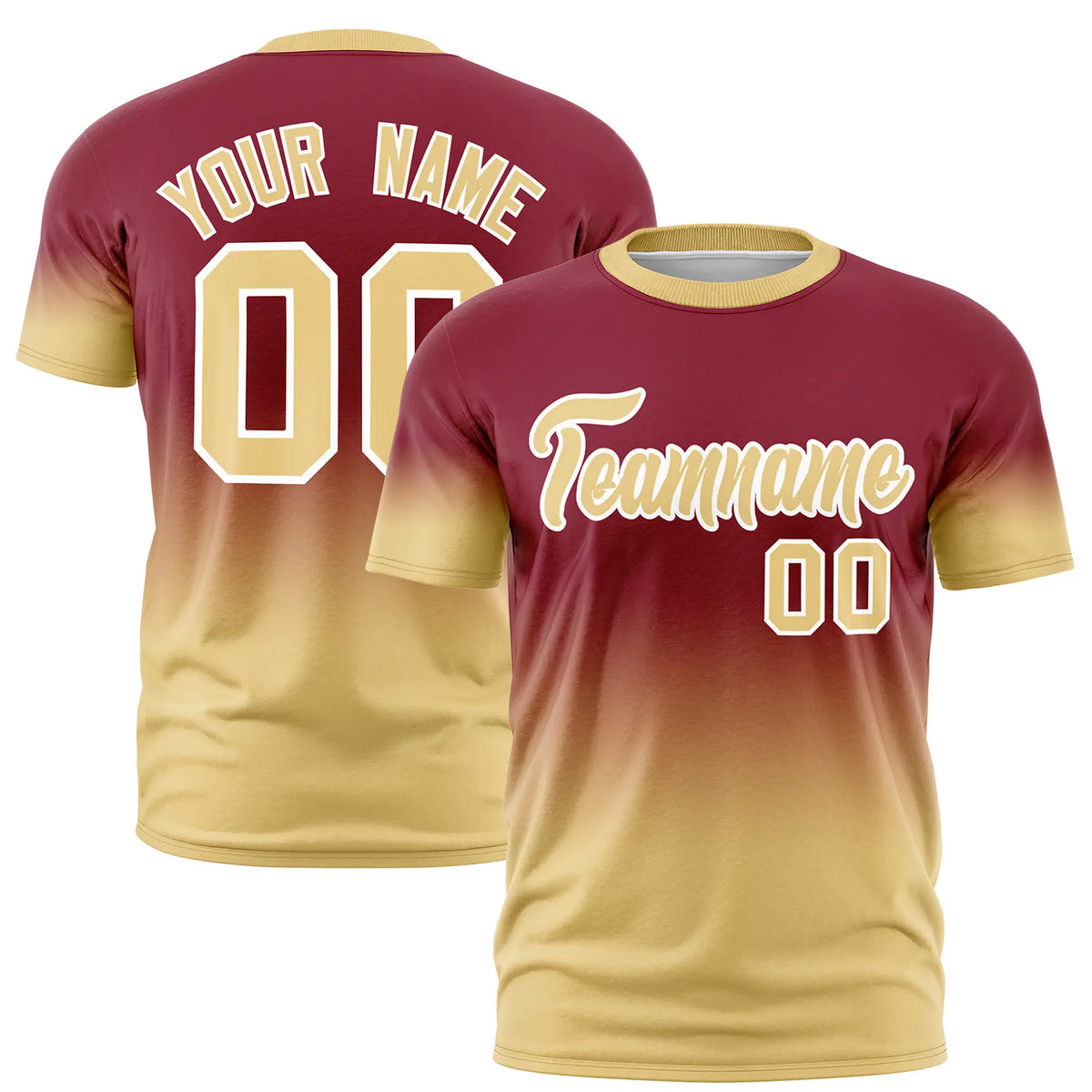 Custom Crimson-Khaki Gradient Fashion Design Performance T-Shirt