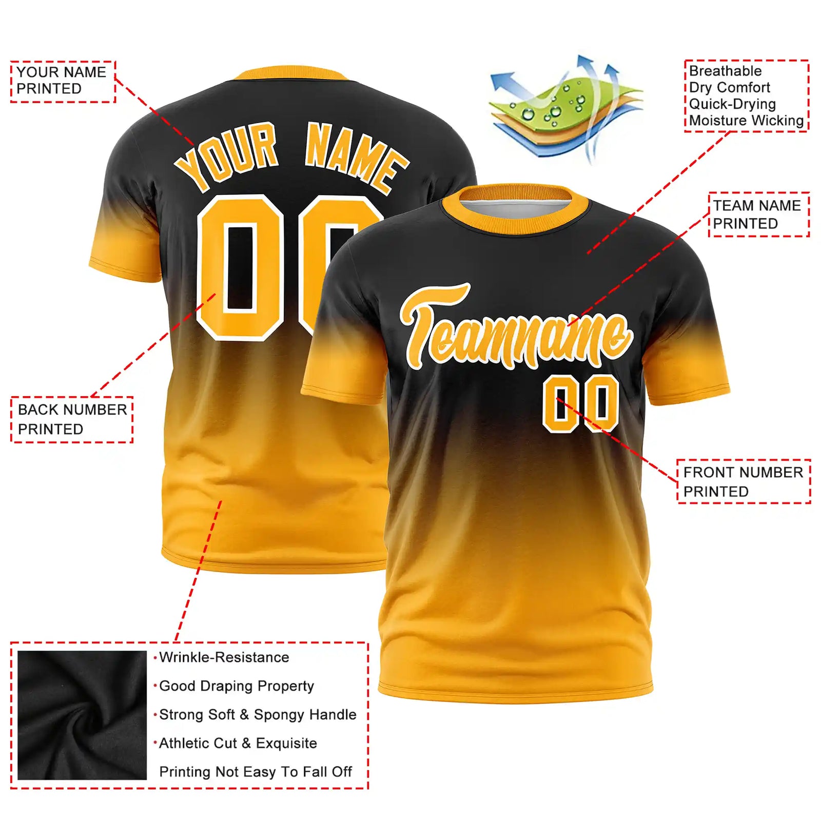 Custom Black-Yellow Gradient Fashion Design Performance T-Shirt