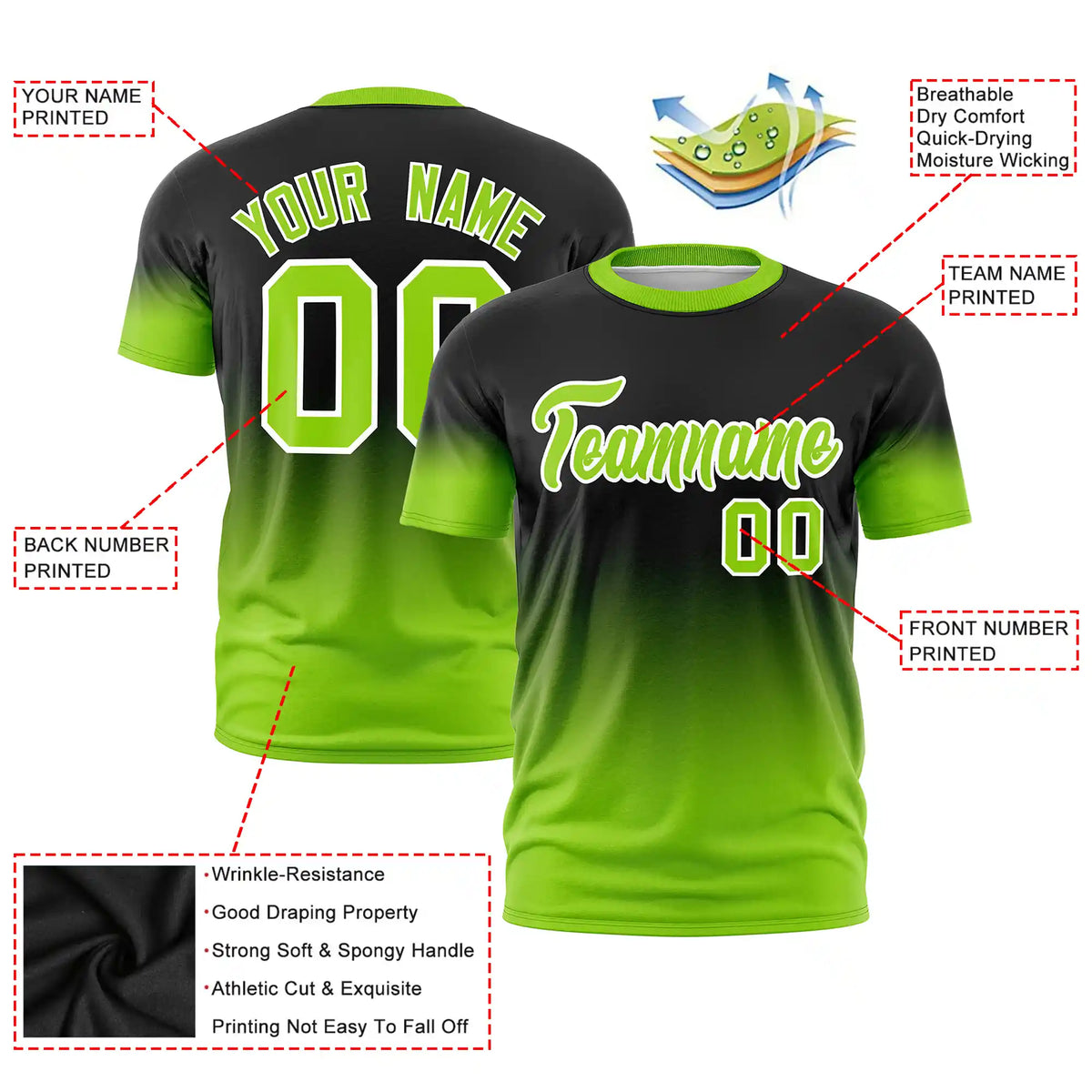 Custom Black-Neon Green Gradient Fashion Design Performance T-Shirt