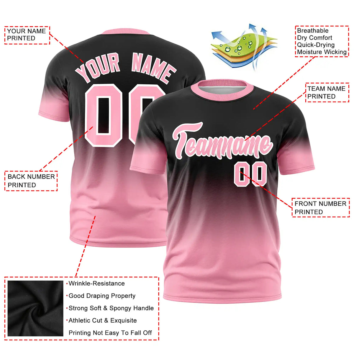 Custom Black-Light Pink Gradient Fashion Design Performance T-Shirt